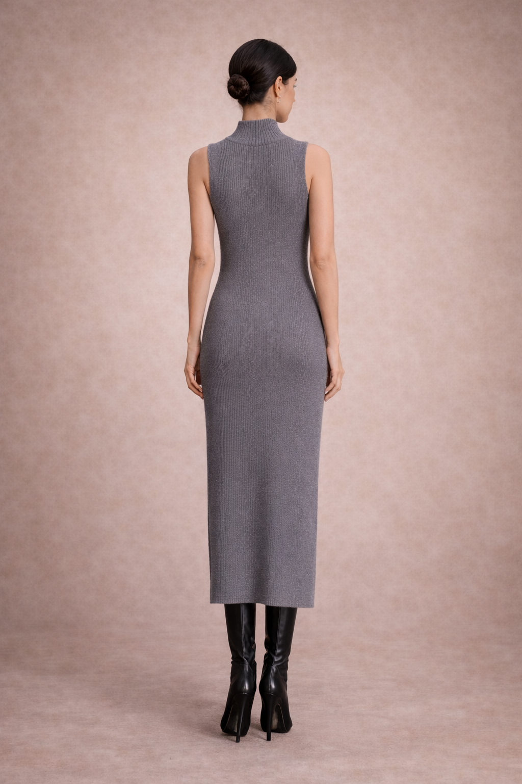grey knit sleeveless dress Vhari Recycled Knit Sleeveless Turtleneck Mini Dress Mid Grey Melange